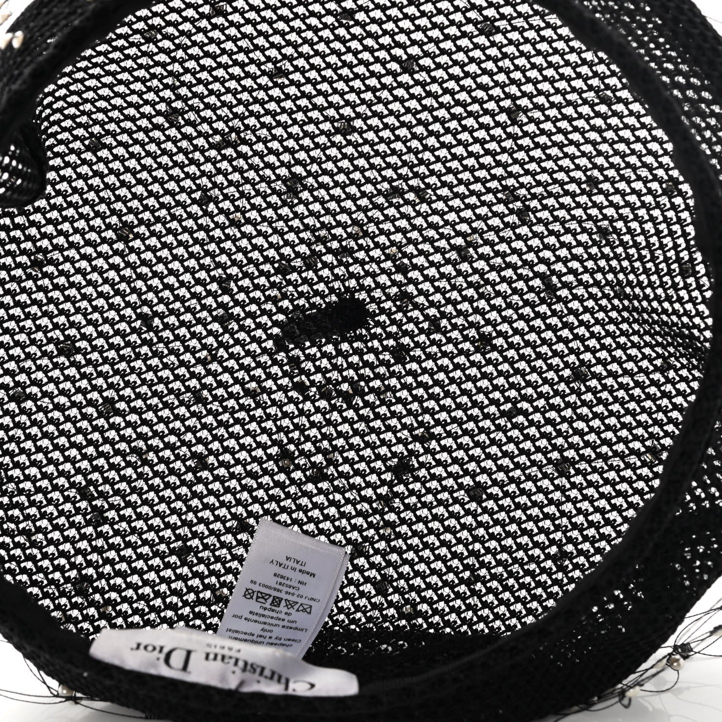 Polyester Nylon Pearl Beret with Veil Black