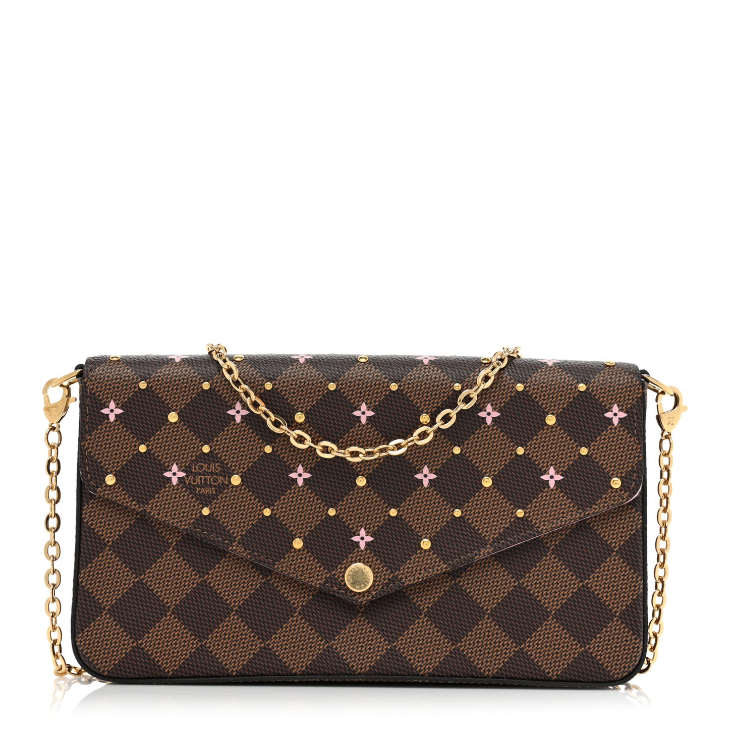 Damier Ebene Studded Pochette Felicie Chain Wallet