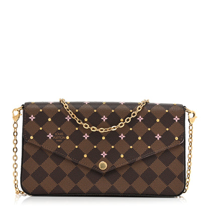 Louis Vuitton Damier Ebene Studded Pochette Felicie Chain Wallet 3 of 11