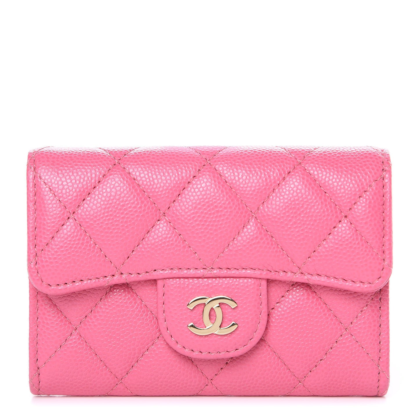 Caviar Quilted Flap Card Holder Pink