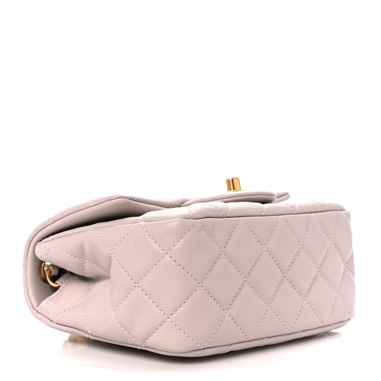 Lambskin Quilted Mini Pearl Crush Flap Light Purple