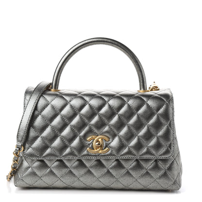 Chanel Metallic Caviar Quilted Small Coco Handle Flap Silver 1 of 9