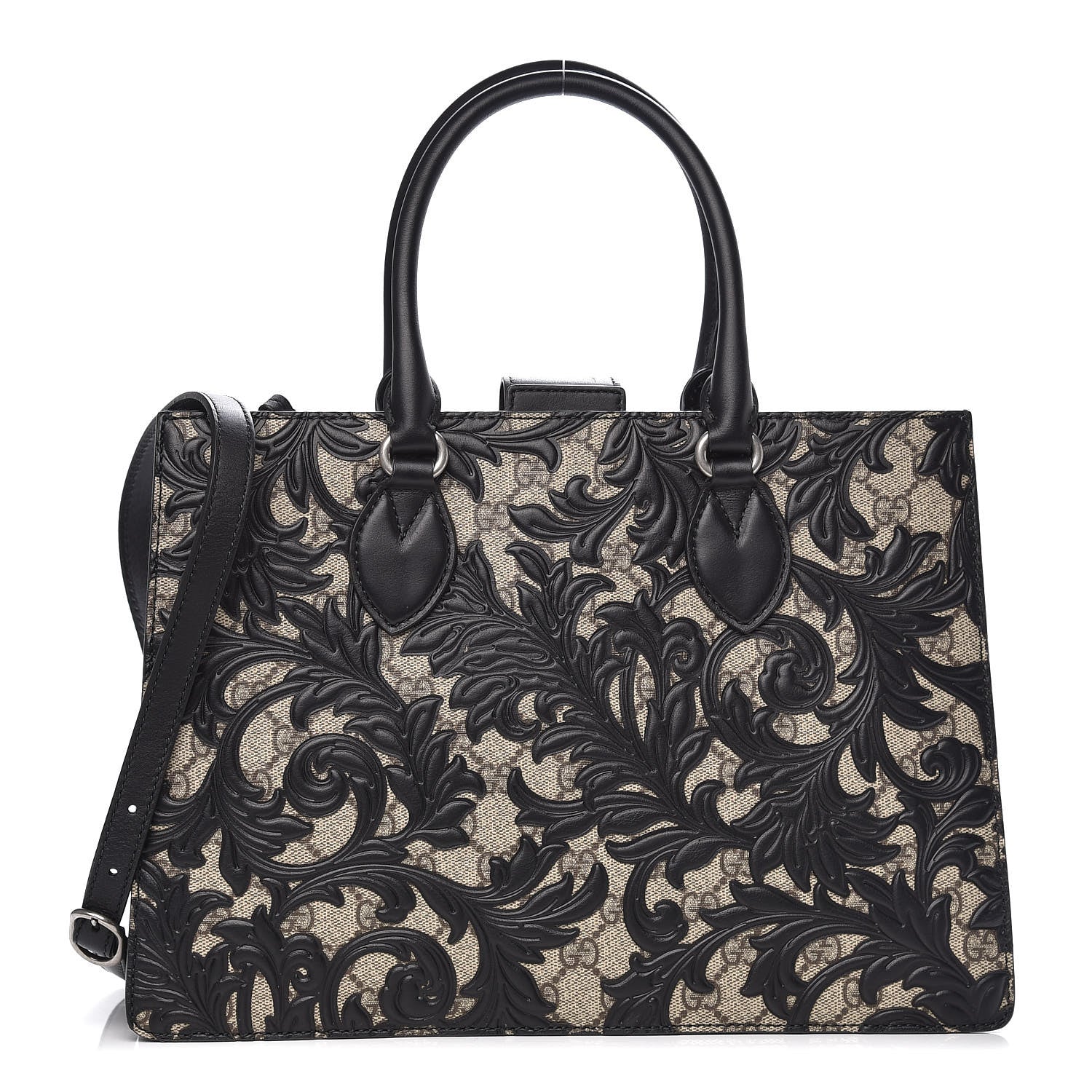 Gucci GG Supreme Monogram Arabesque Small Top Handle Bag Beige Black 1 of 9