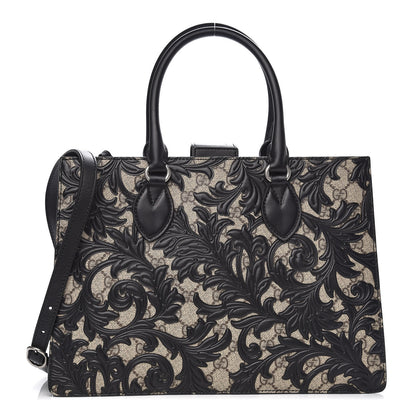 Gucci GG Supreme Monogram Arabesque Small Top Handle Bag Beige Black 1 of 9