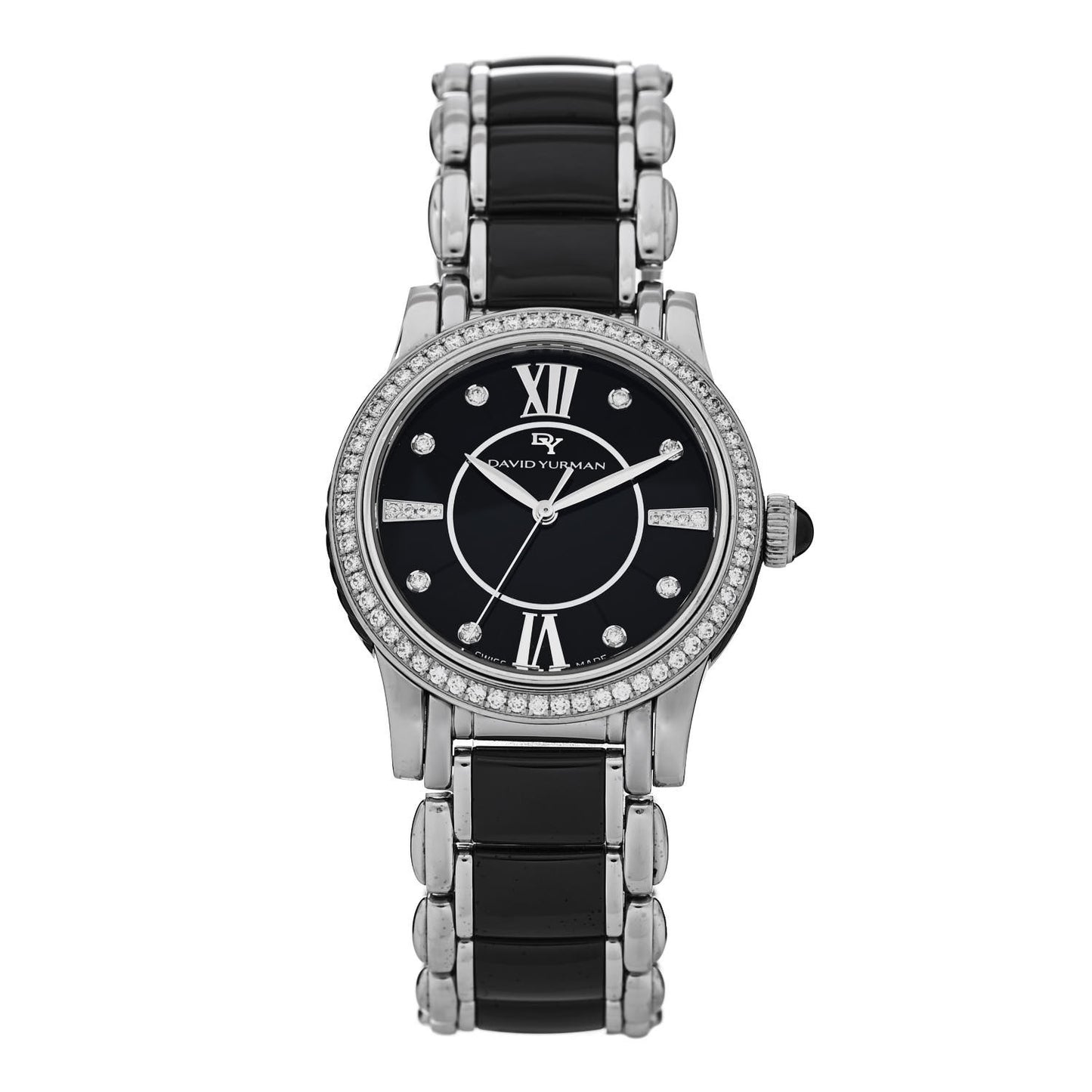 Stainless Steel Ceramic Diamond Bezel 34mm Classic Quartz Watch Black