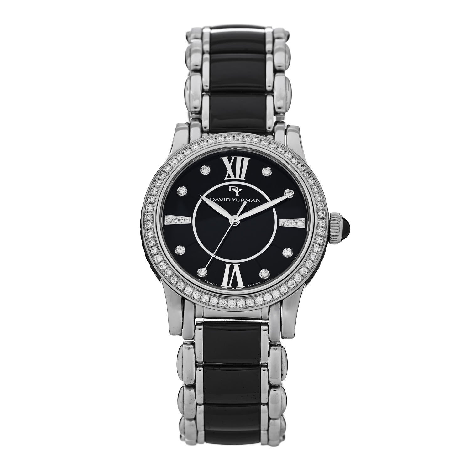 David Yurman Stainless Steel Ceramic Diamond Bezel 34mm Classic Quartz Watch Black 1 of 4