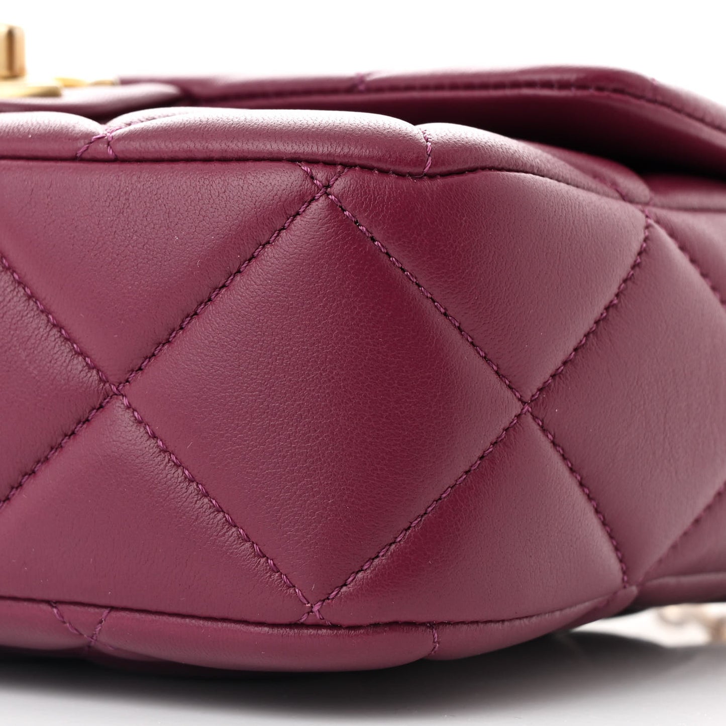 Lambskin Enamel Pearl Quilted Mini Charm Me Square Flap Dark Purple