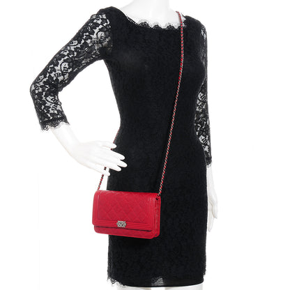Chanel Caviar Quilted Boy Wallet On Chain WOC Red 2 of 9