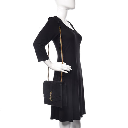 Saint Laurent Suede Sulpice Monogram Medium Shoulder Bag Black 2 of 11