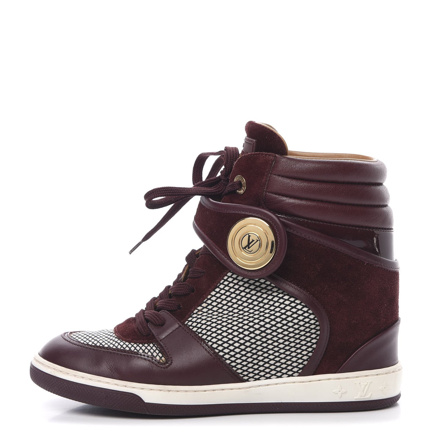 Calfskin Suede Postmark Wedge Sneakers 37 Bordeaux