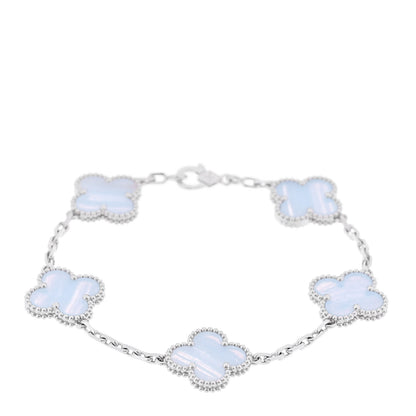 Van Cleef & Arpels 18K White Gold Chalcedony 5 Motifs Vintage Alhambra Bracelet 1 of 6