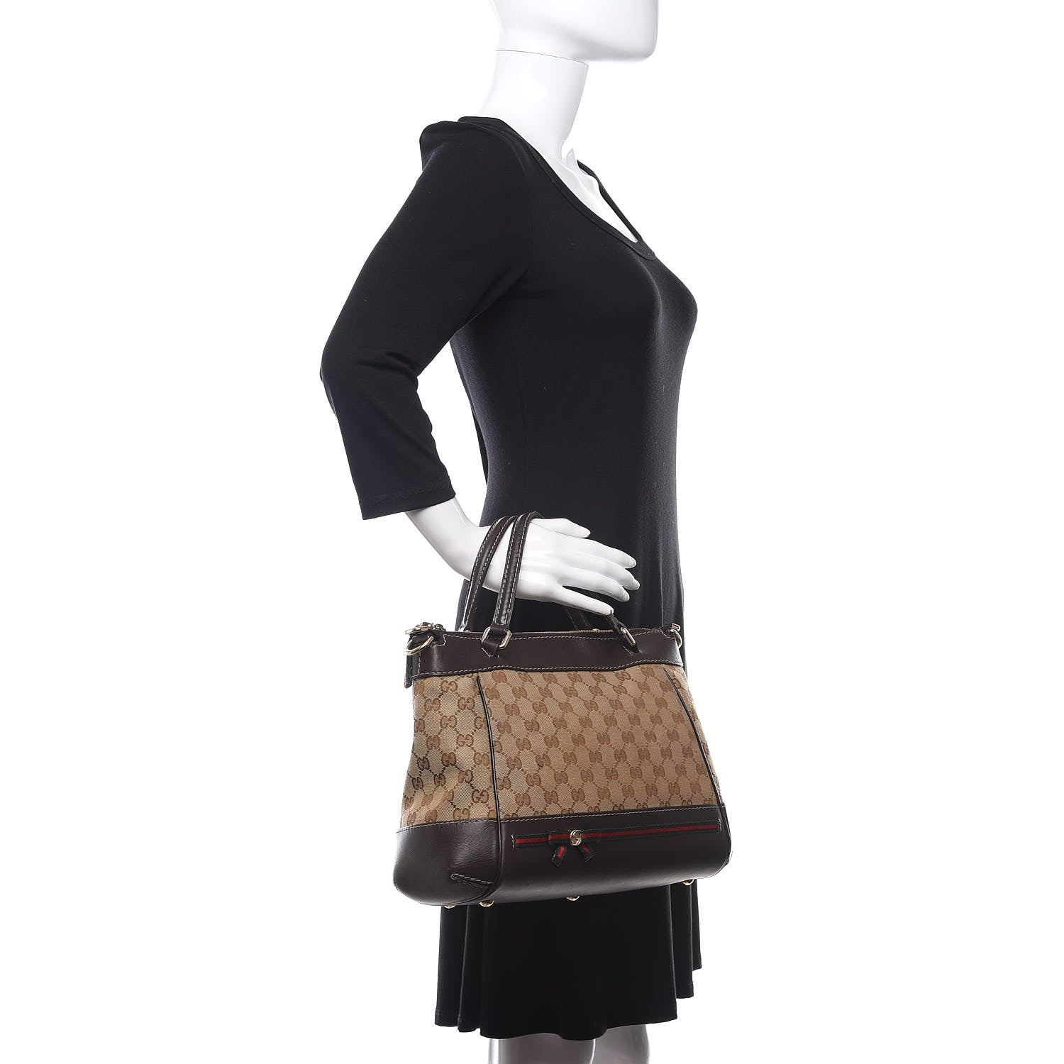 Gucci Monogram Web Mayfair Top Handle Satchel Dark Brown 2 of 19