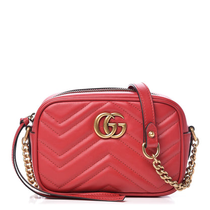 Gucci Calfskin Matelasse Mini GG Marmont Chain Shoulder Bag Hibiscus Red 1 of 8