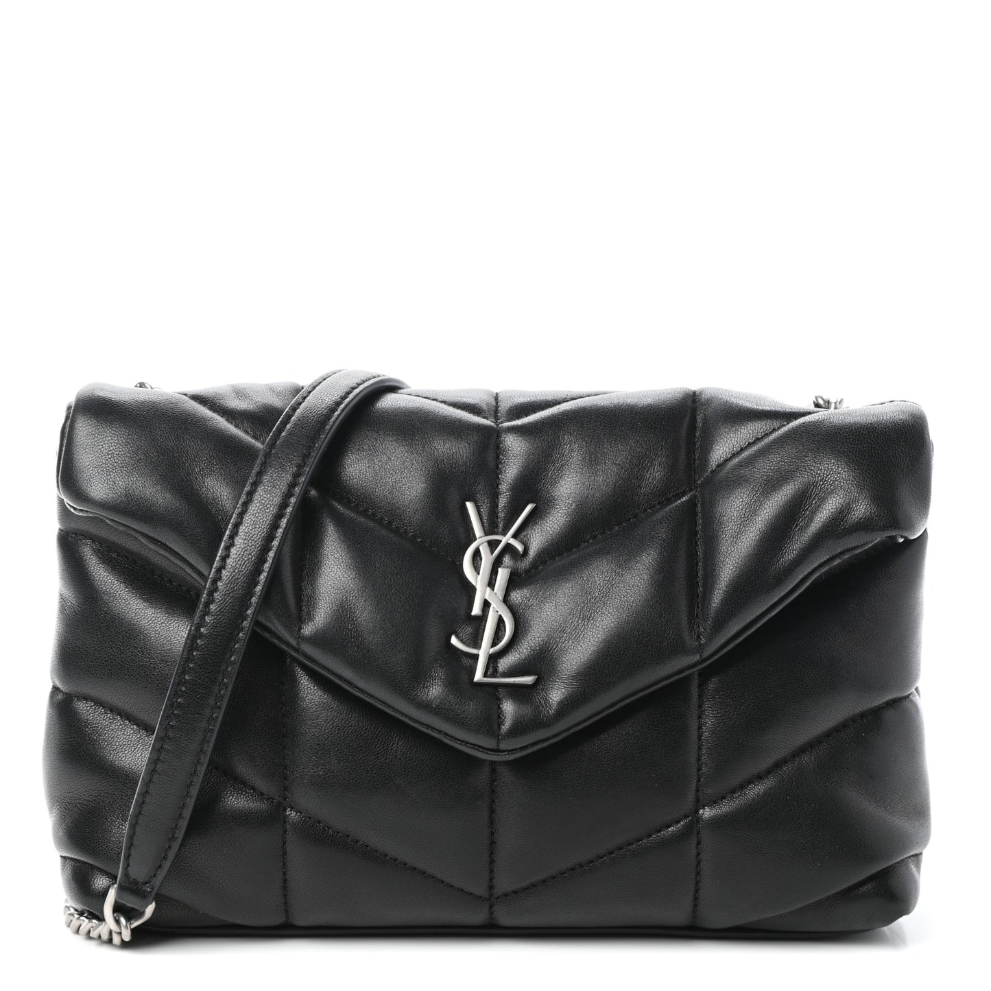Lambskin Quilted Toy Loulou Puffer Monogram Chain Satchel Black