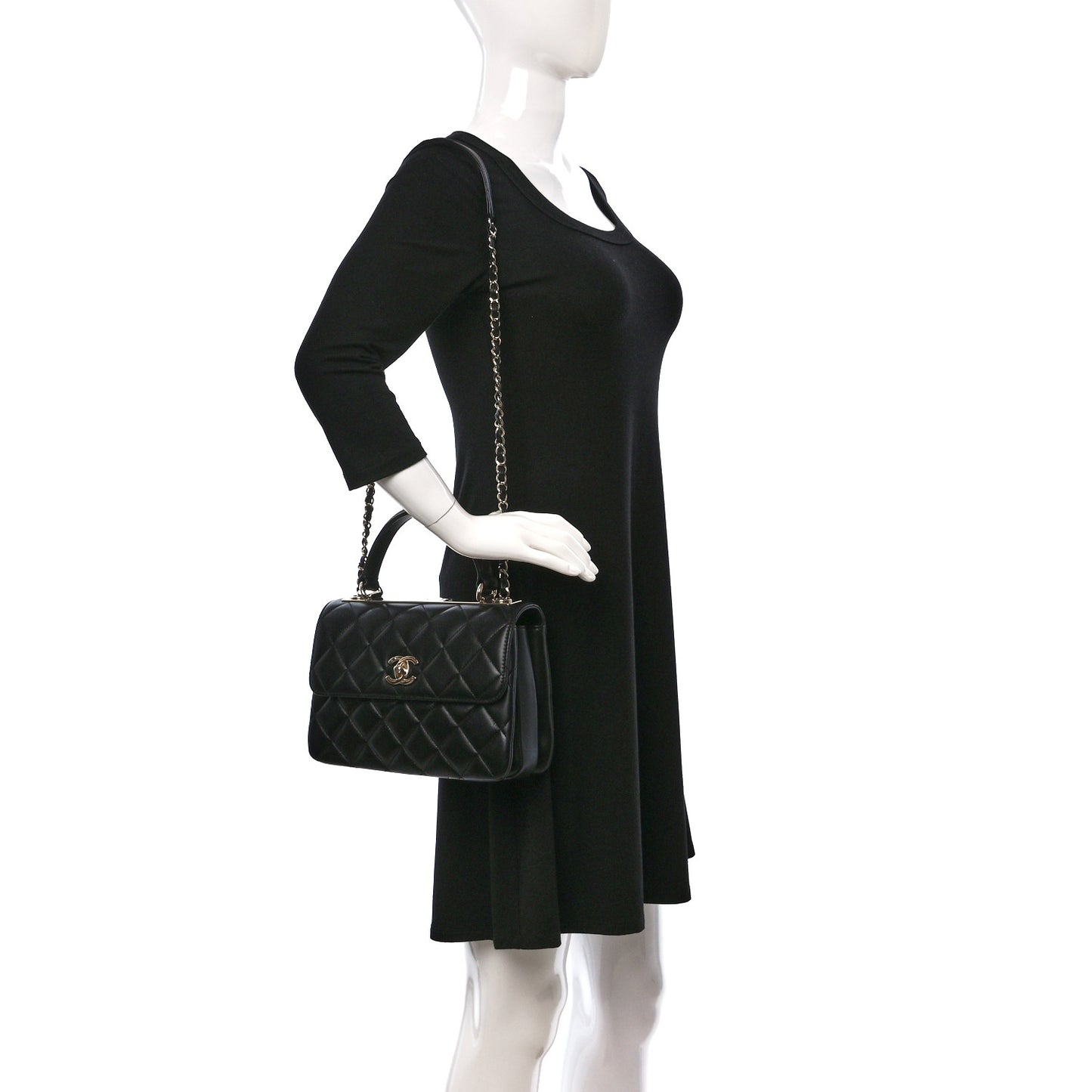 Lambskin Quilted Small Trendy CC Dual Handle Flap Bag Black
