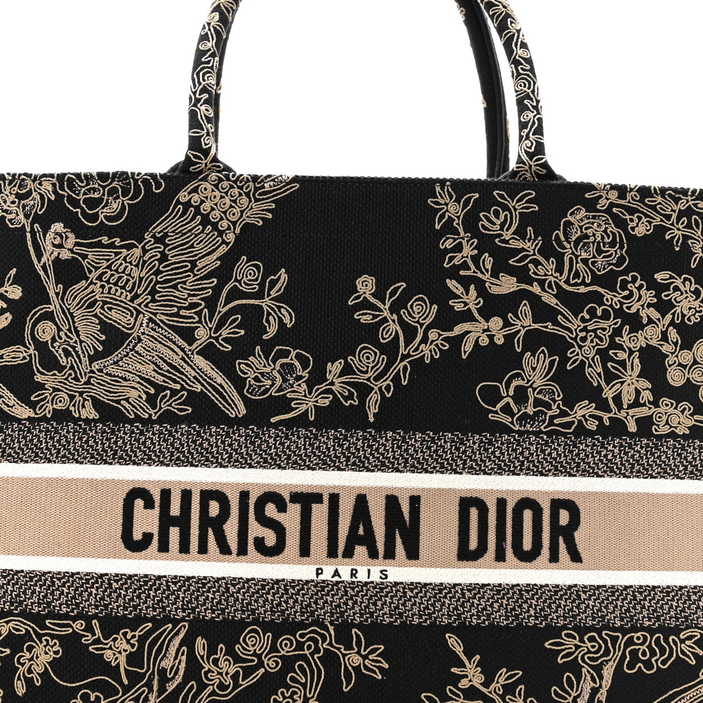 Canvas Embroidered Large Ornamental Cornely Book Tote Black Beige