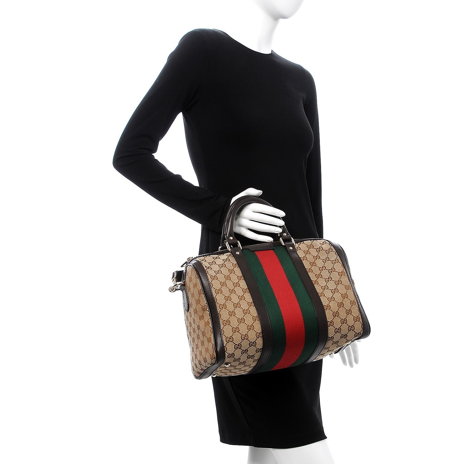 Gucci Monogram Vintage Web Medium Boston Dark Brown 3 of 14