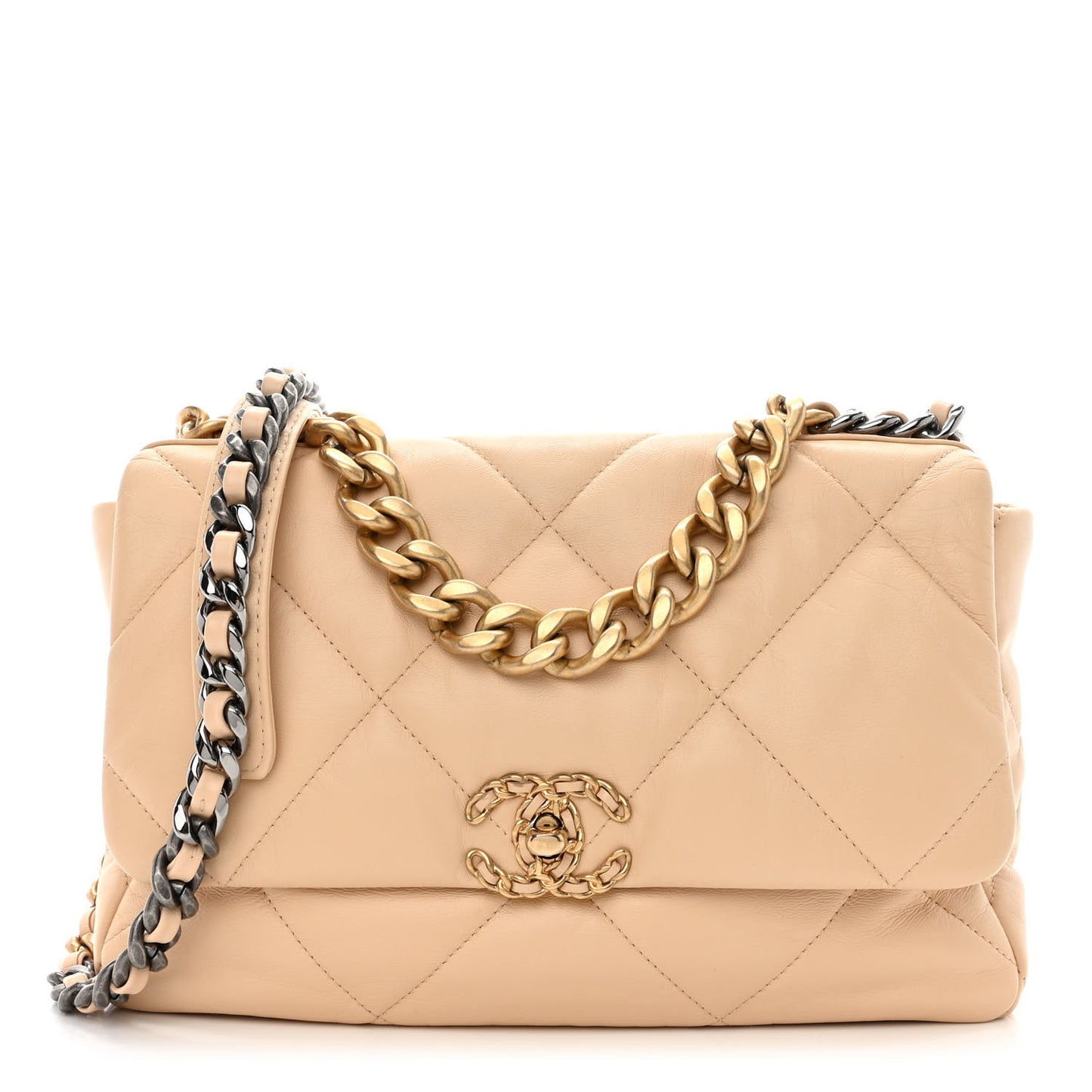 Goatskin Quilted Large Chanel 19 Flap Beige