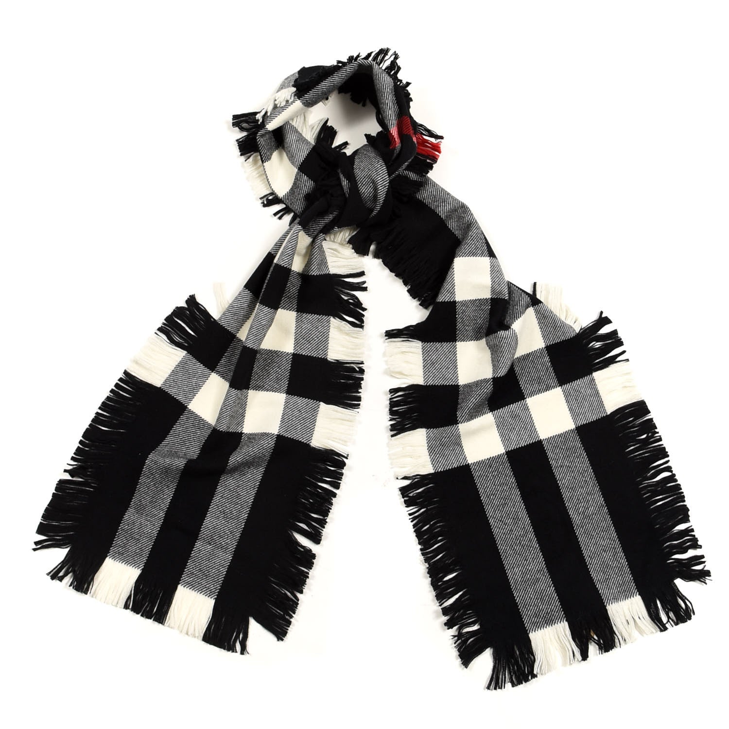 Burberry Wool Half Mega Check Fringe Scarf Black 1 of 4