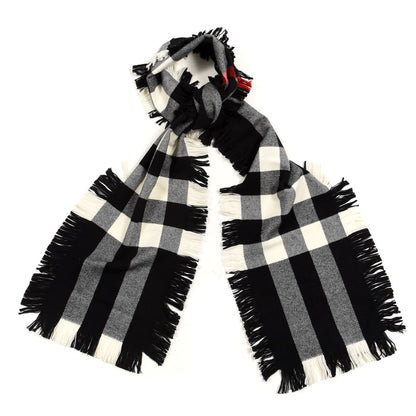 Burberry Wool Half Mega Check Fringe Scarf Black 1 of 4