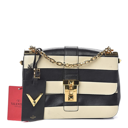 Valentino Garavani Nappa Striped B-Rockstud Flap Black Light Ivory 1 of 9