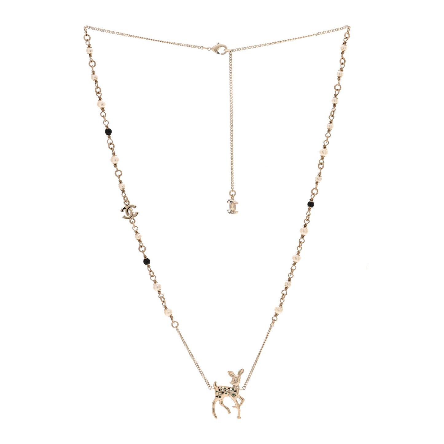 Metal Crystal Pearl Deer Pendant Necklace Green Black Gold