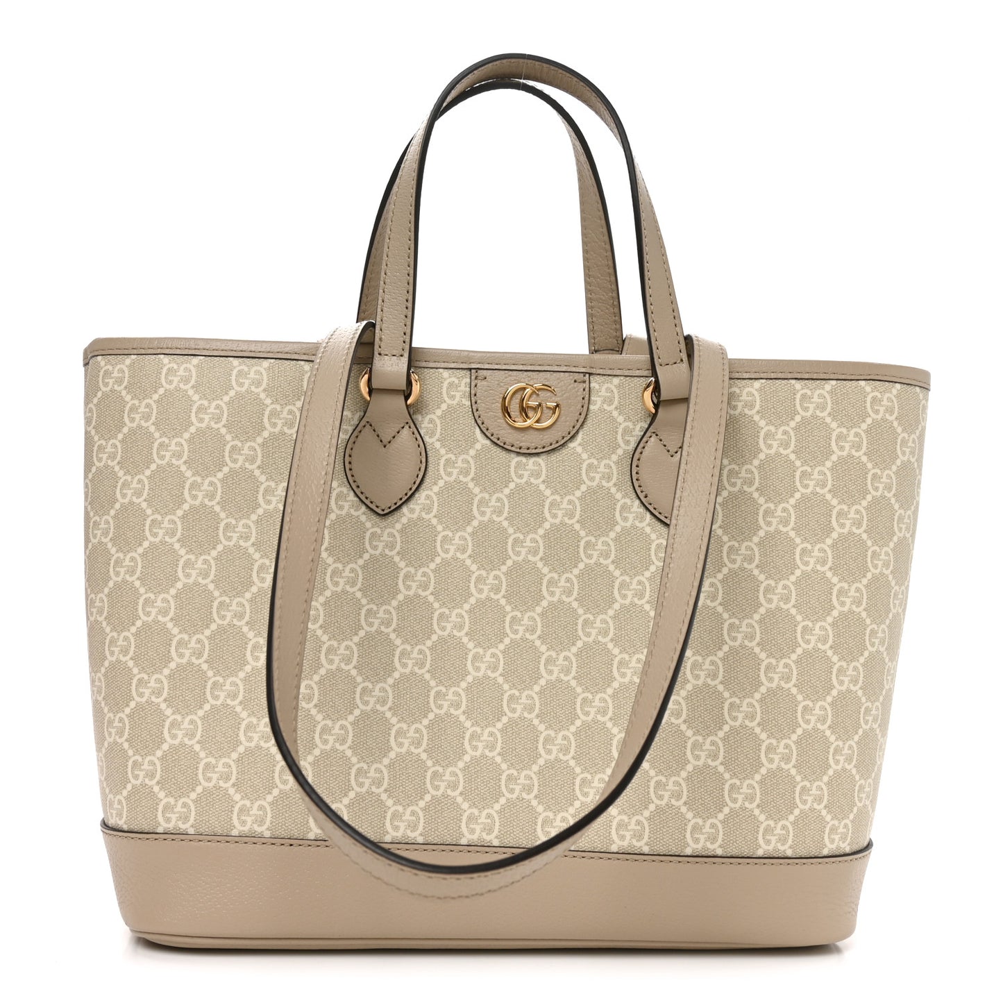 GG Supreme Monogram Textured Dollar Calfskin Small Ophidia Shoulder Tote Bag Beige Mystic White Oatmeal