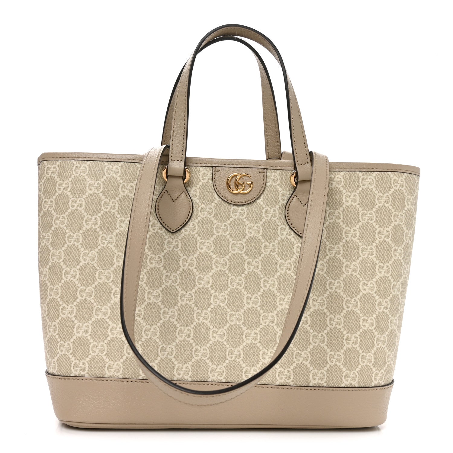 Gucci GG Supreme Monogram Textured Dollar Calfskin Small Ophidia Shoulder Tote Bag Beige Mystic White Oatmeal 1 of 10