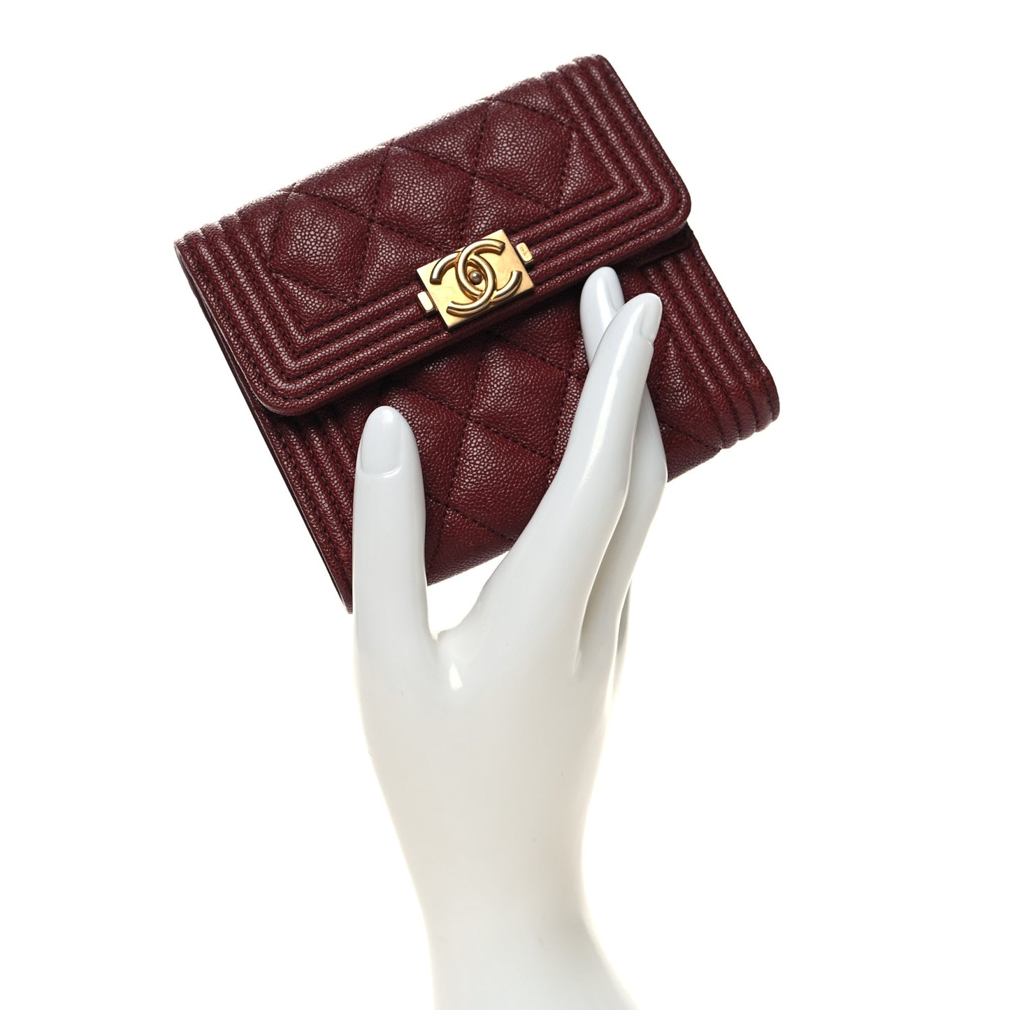 Caviar Quilted Compact Boy Wallet Burgundy