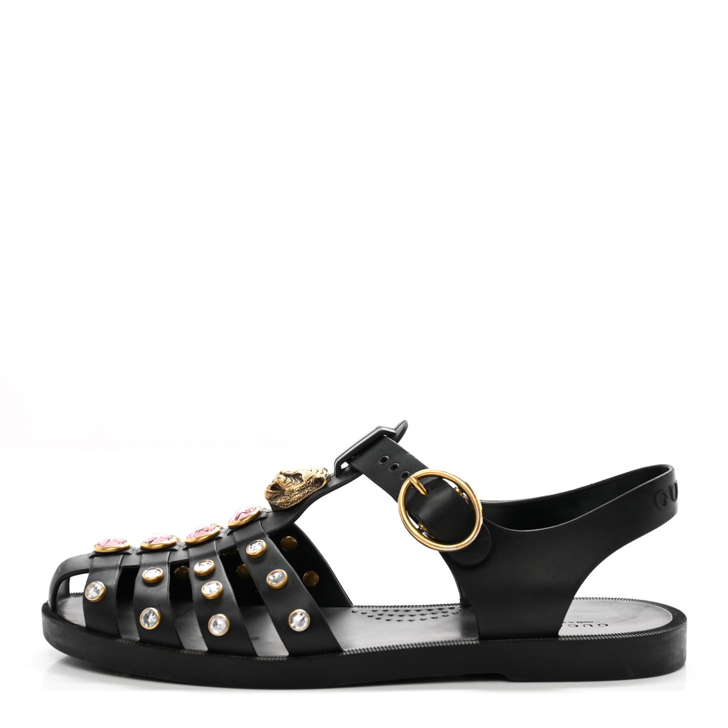 Gucci Rubber Crystal Womens Buckle Strap Sandals 37 Black 1 of 17