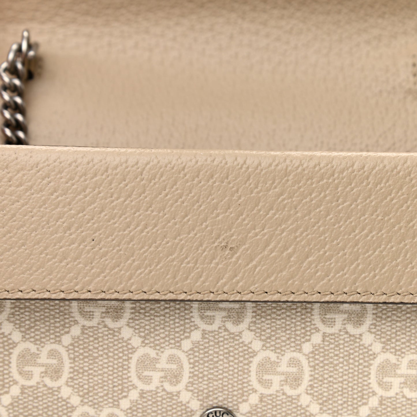 GG Supreme Monogram Textured Dollar Calfskin Super Mini Dionysus Shoulder Bag Beige Mystic White Oatmeal