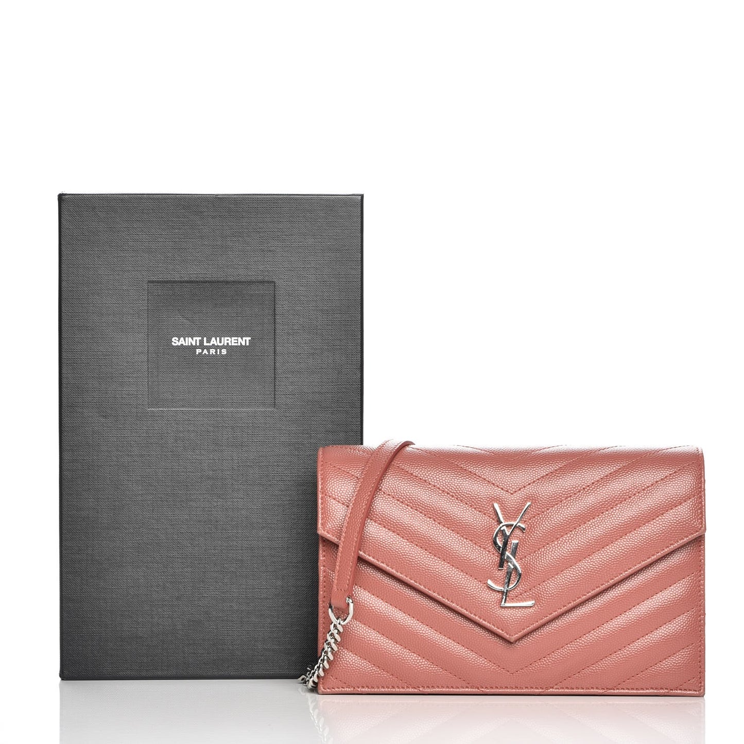 Grain De Poudre Matelasse Chevron Monogram Envelope Chain Wallet Blush Fonce