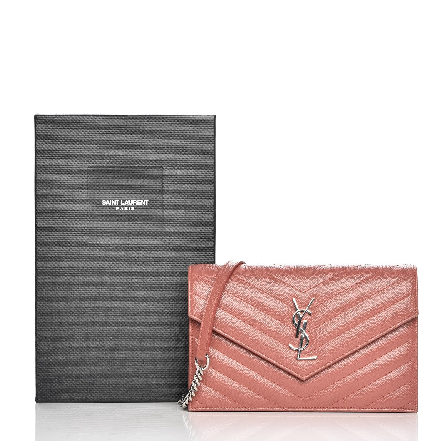 Saint Laurent Grain De Poudre Matelasse Chevron Monogram Envelope Chain Wallet Blush Fonce 12 of 12