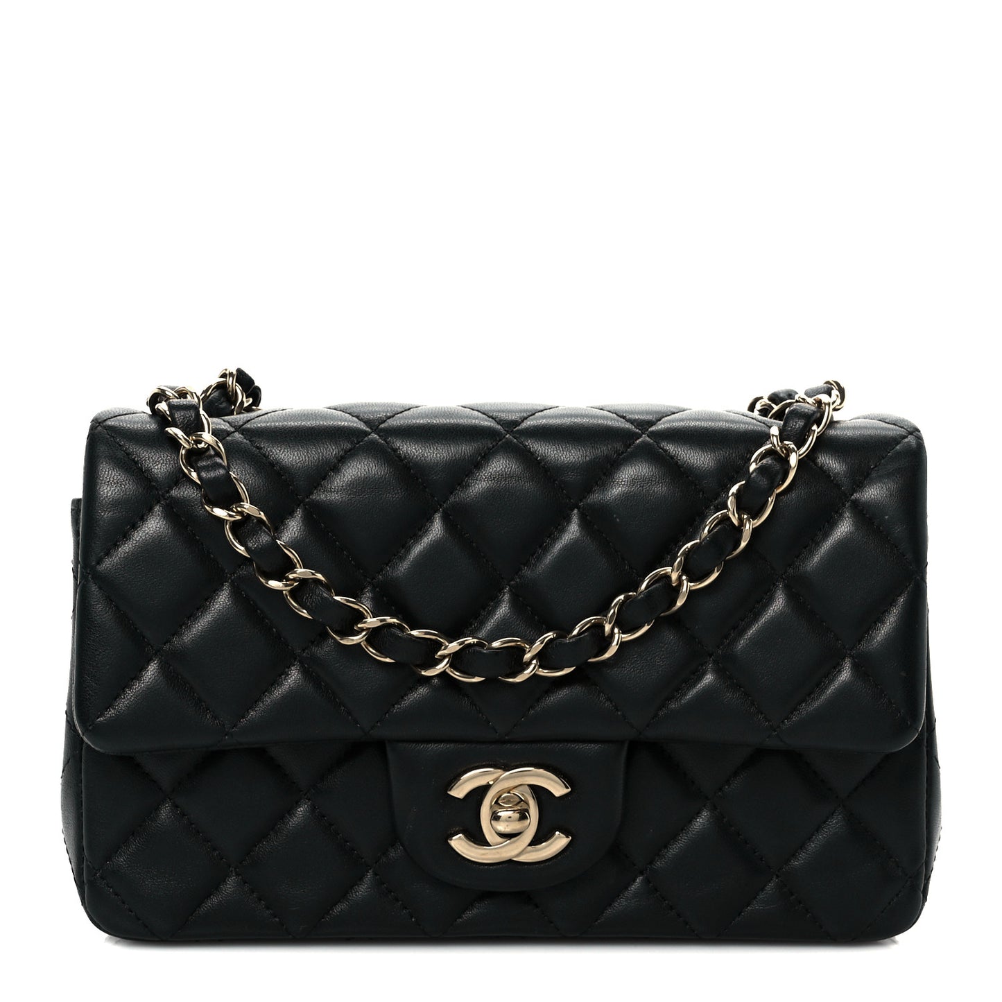 Lambskin Quilted Mini Rectangular Flap Black