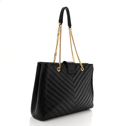 Saint Laurent Lambskin Matelasse Chevron Monogram Shopping Bag Black 3 of 11