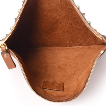 Valentino Garavani Pebbled Calfskin Turquoise Large Rockstud Rolling Zip Pouch Brown 5 of 7