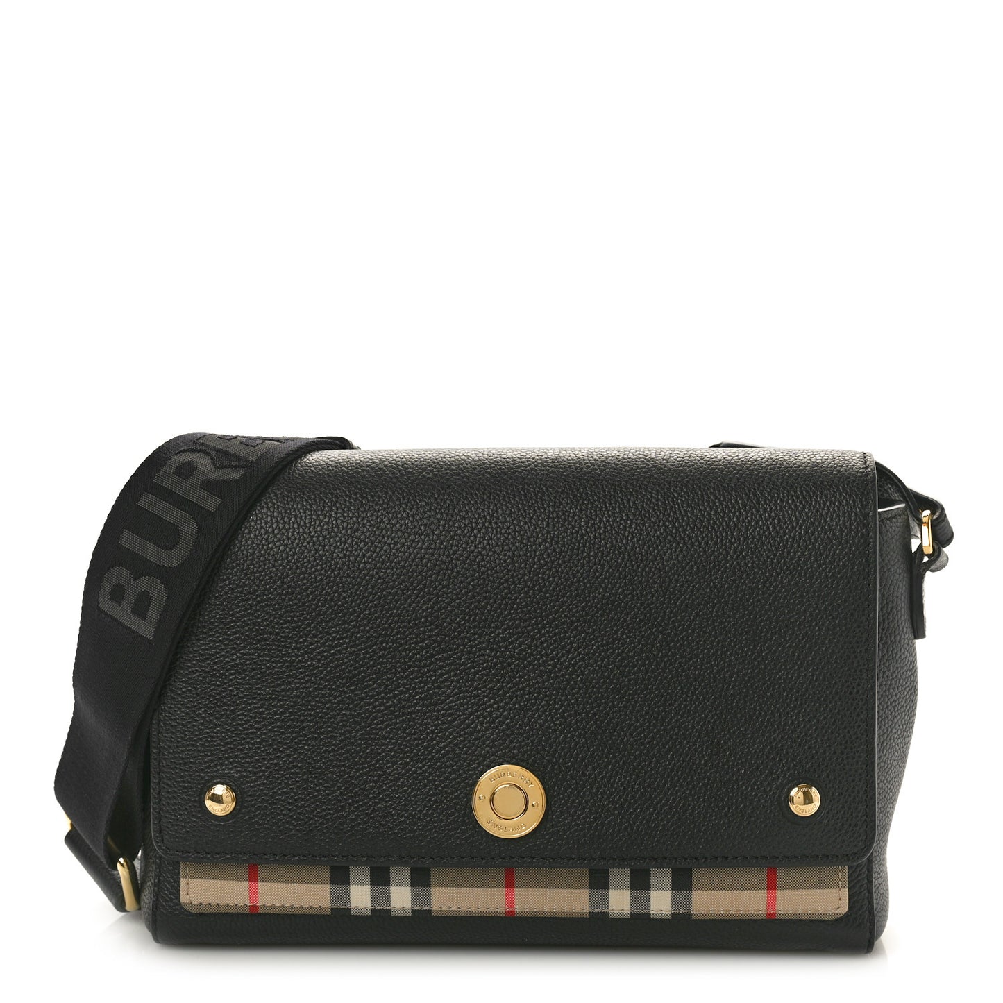 Grainy Calfskin Vintage Check Note Crossbody Bag Black