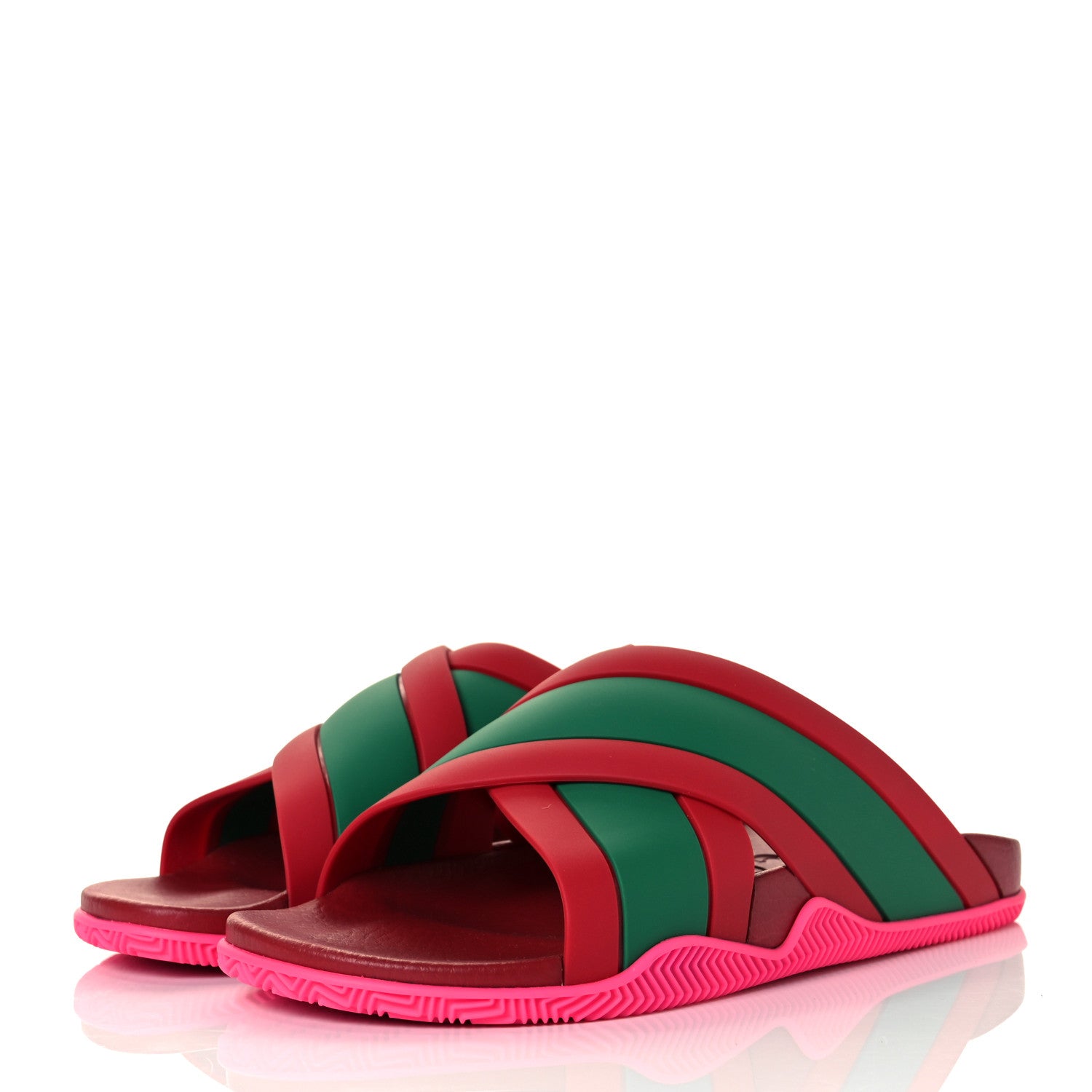 Gucci Rubber Web Womens Criss Cross Slide Sandals 42 Coral New Shamarock 3 of 9