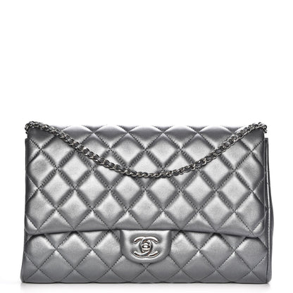 Chanel Metallic Lambskin Quilted Clutch With Chain Flap Dark Grey 1 of 8