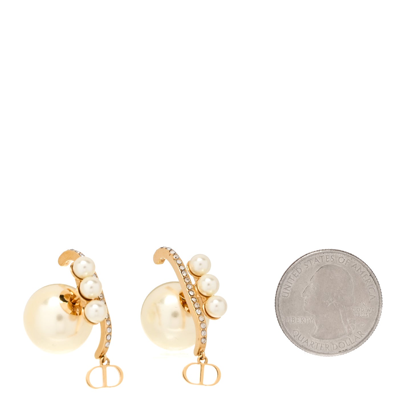 Pearl Crystal Tribales CD Pendant Earrings Gold