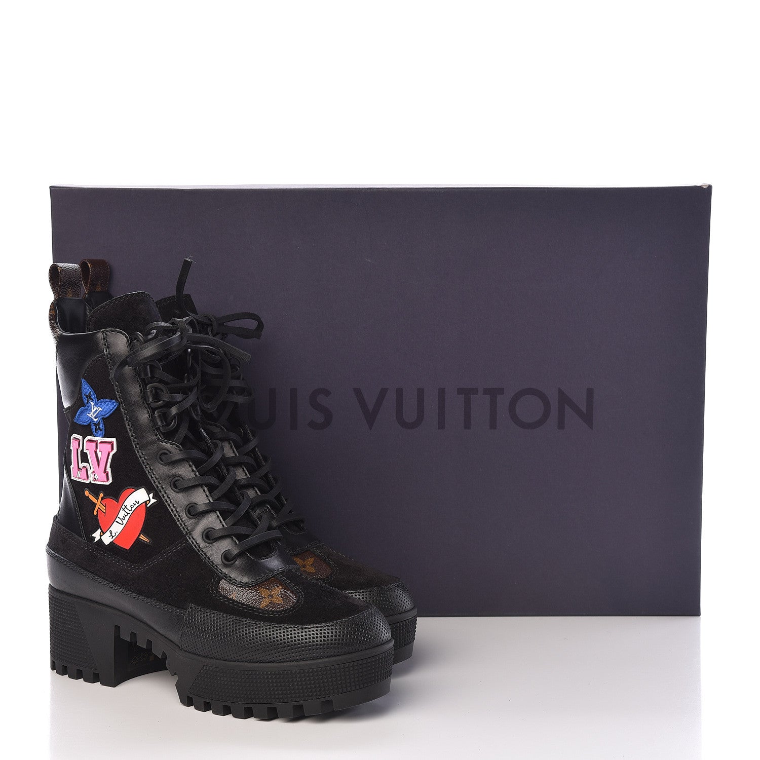 Louis Vuitton Suede Calfskin Monogram LV Black Heart Laureate Platform Desert Boots 37 Black 10 of 10