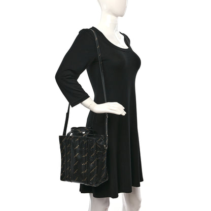 Balenciaga Calfskin Allover Logo XS Bazar Shopper Tote Black Gold 2 of 9