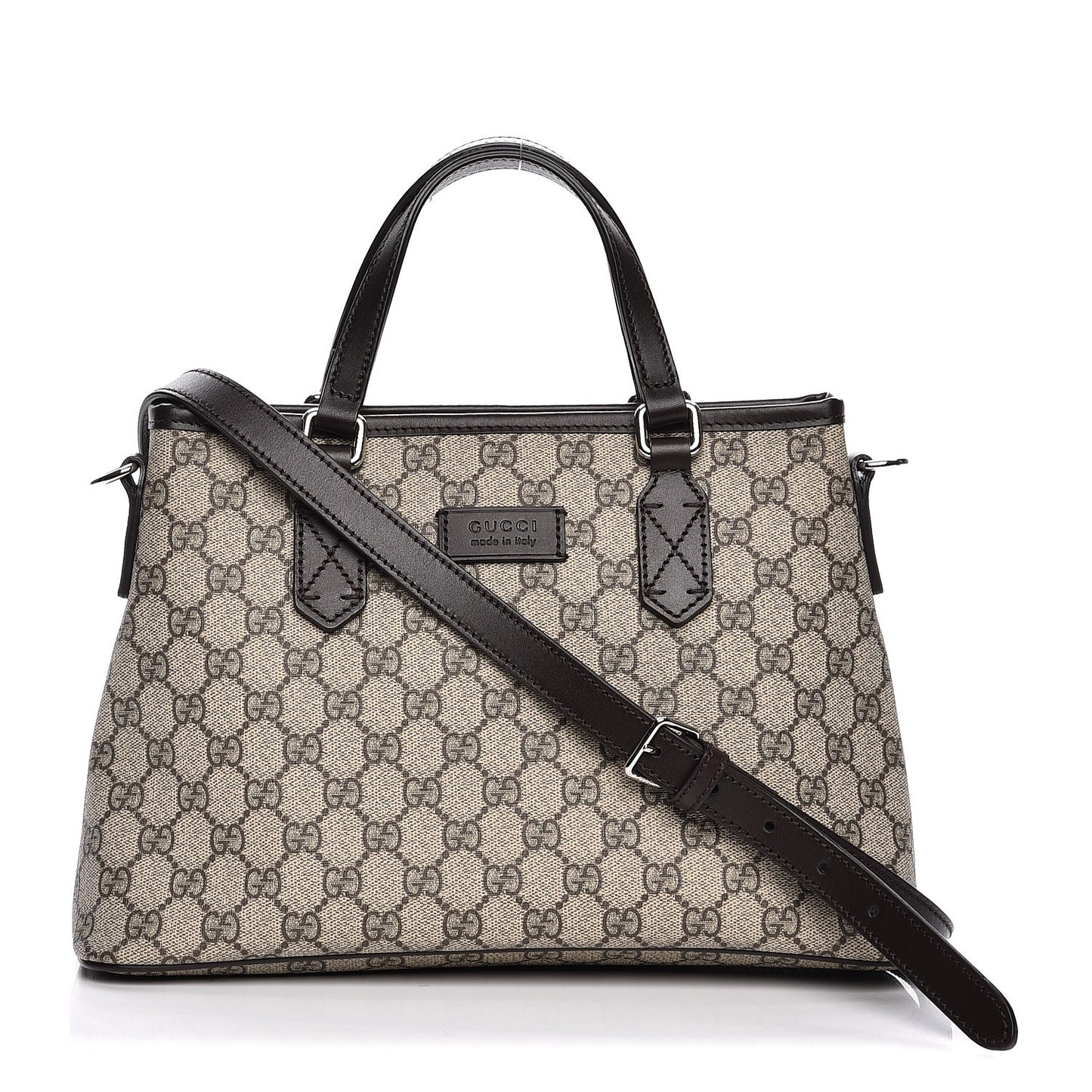 GG Supreme Monogram Small Zippered Tote Dark Brown