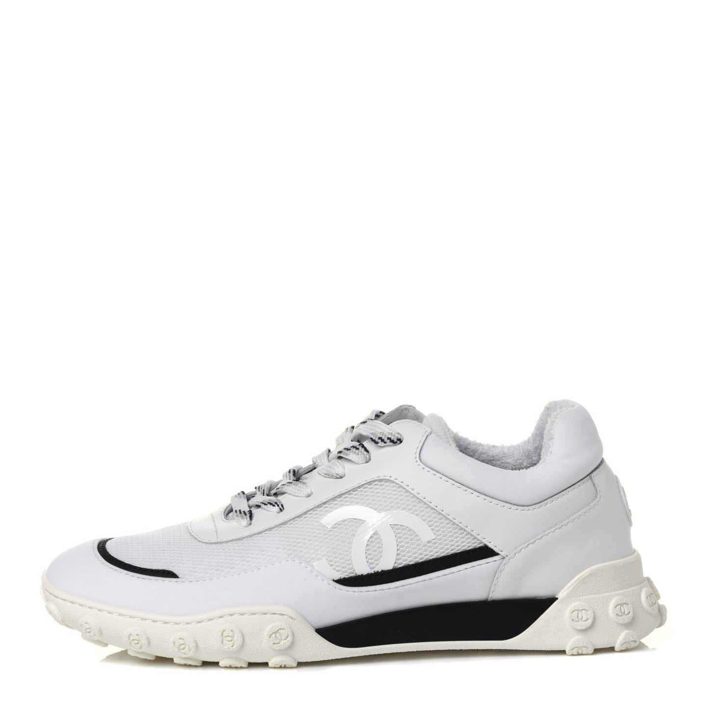 Calfskin Mesh Lycra Womens Logo Sneakers 39 White