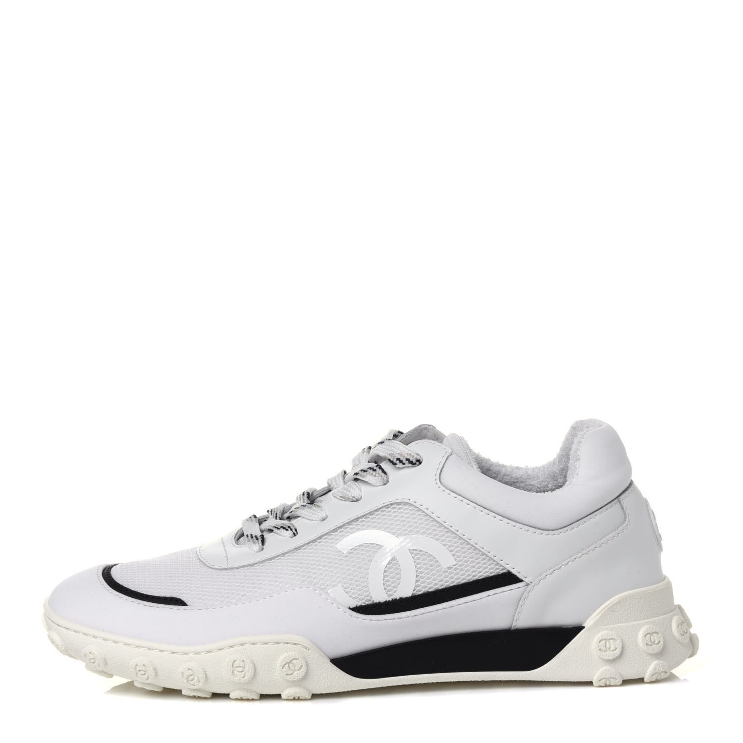 Chanel Calfskin Mesh Lycra Womens Logo Sneakers 39 White 1 of 10