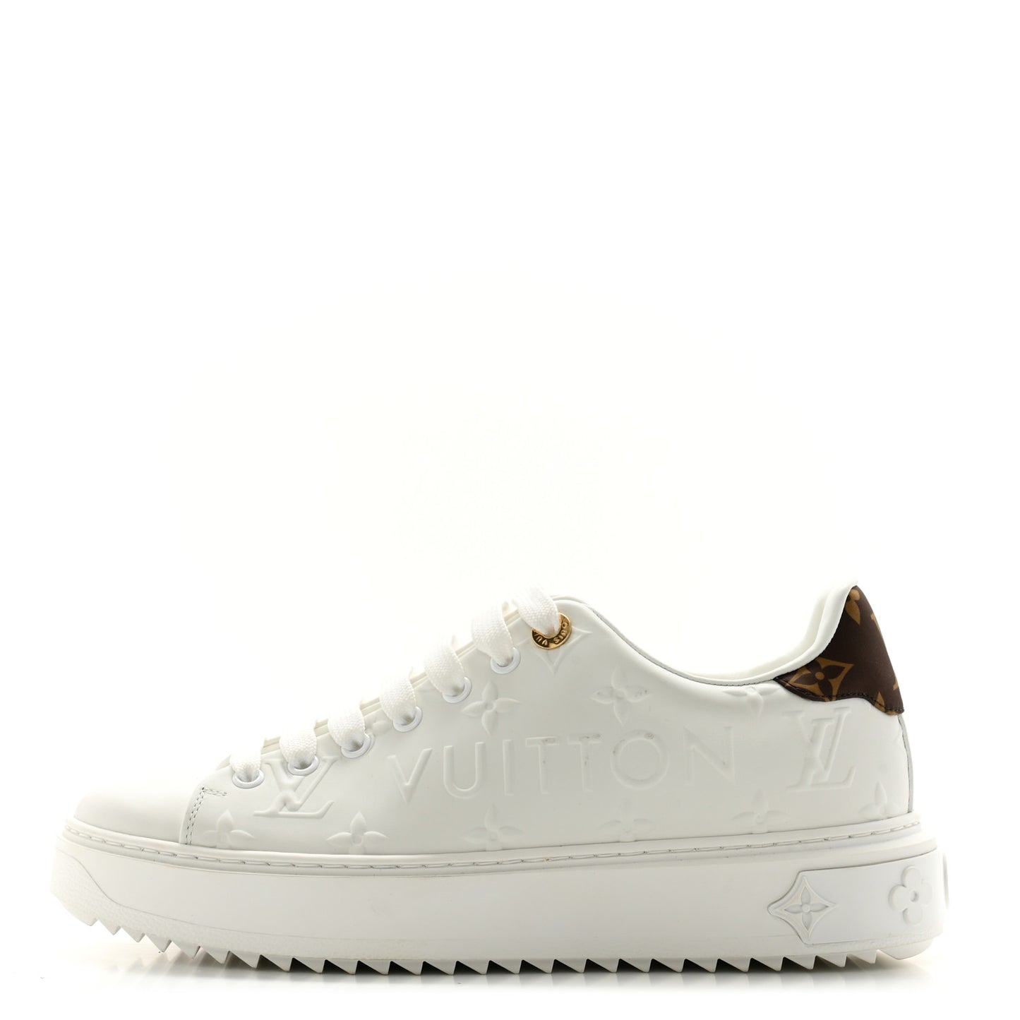 Lambskin Embossed Monogram Time Out Sneakers 37.5 White