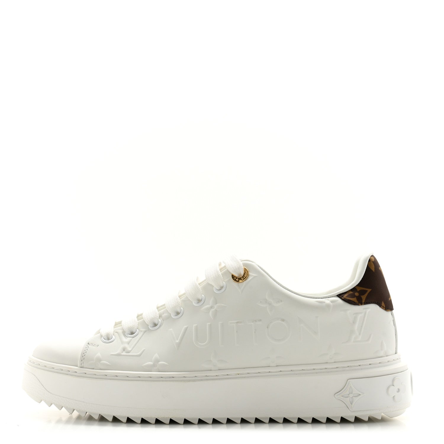 Louis Vuitton Lambskin Embossed Monogram Time Out Sneakers 37.5 White 1 of 11