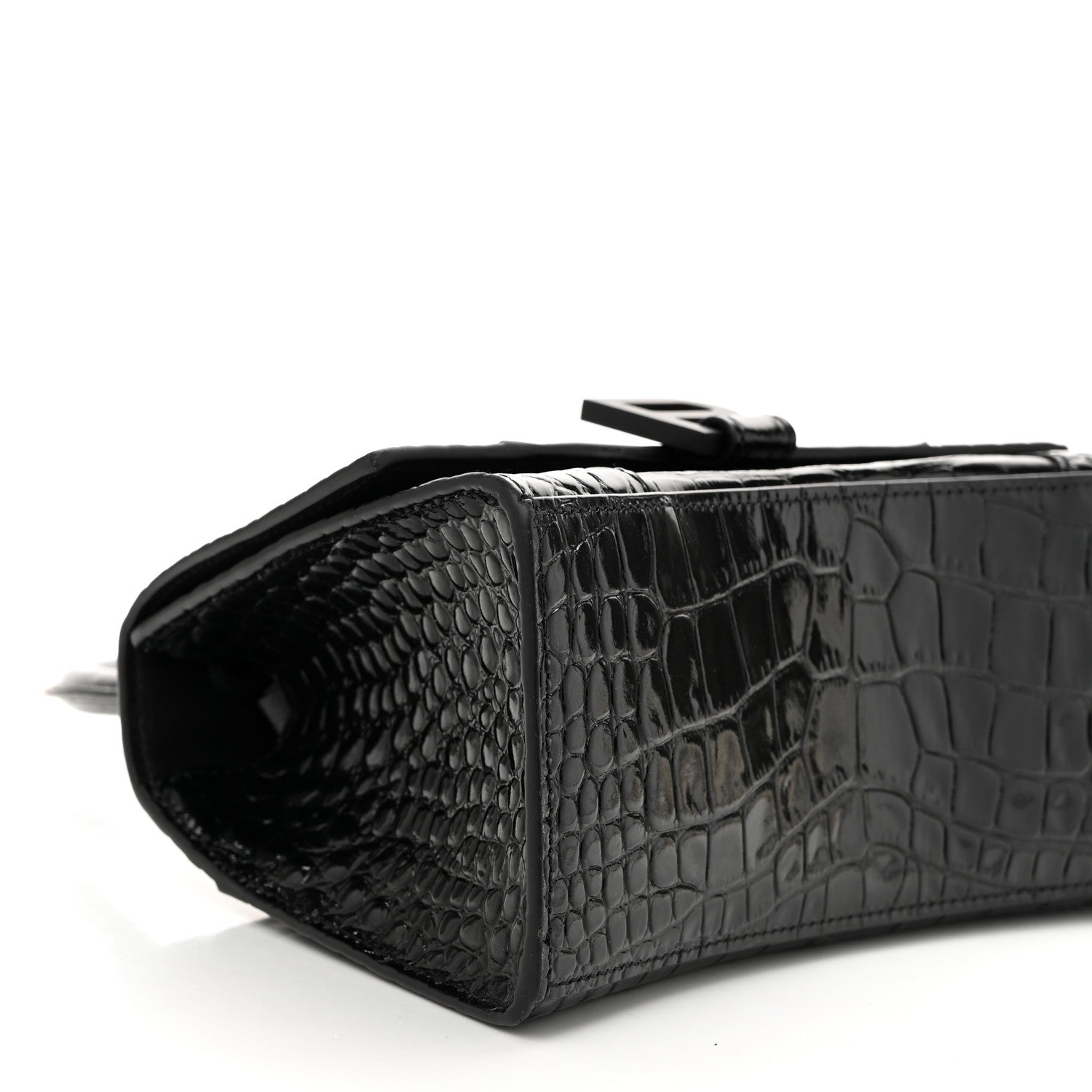 Balenciaga Shiny Calfskin Monochrome Crocodile Embossed Small Hourglass Top Handle Bag Black 9 of 10