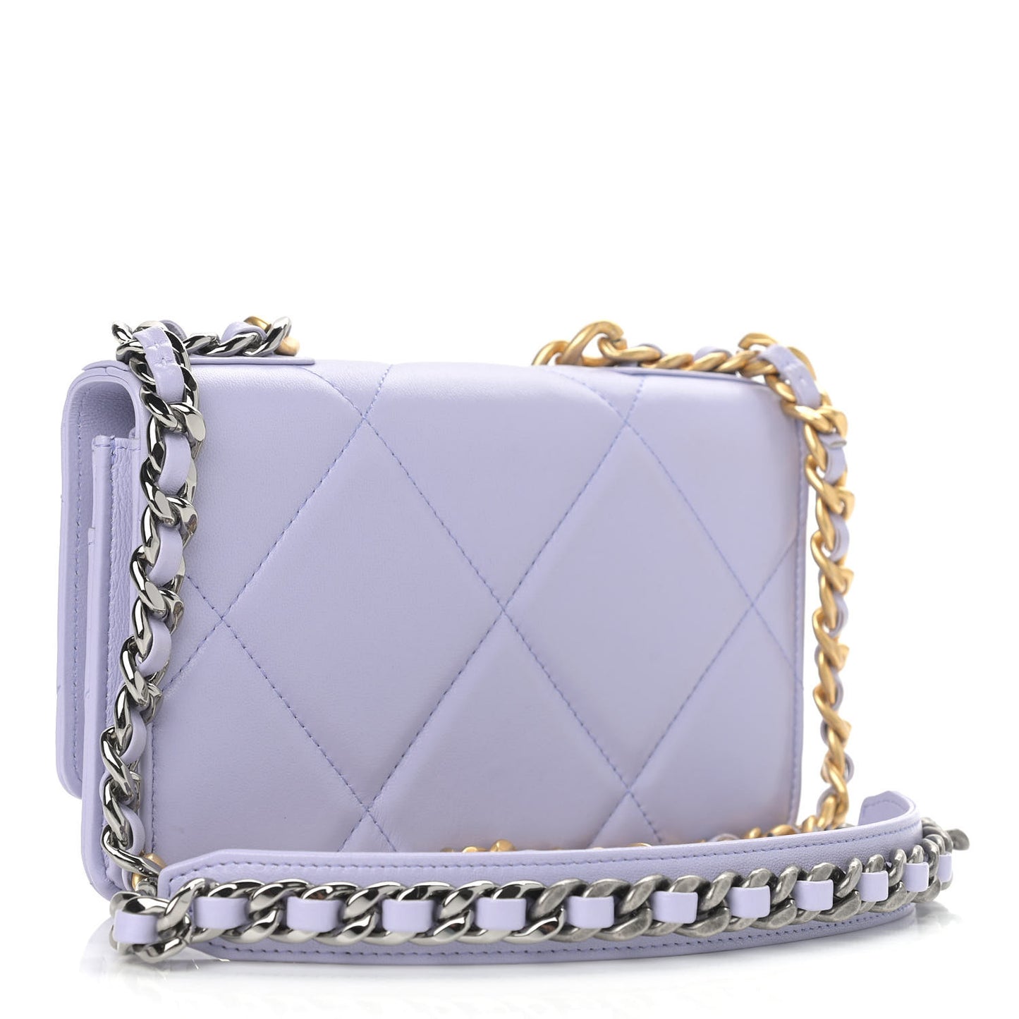 Lambskin Quilted Chanel 19 Wallet On Chain WOC Light Purple