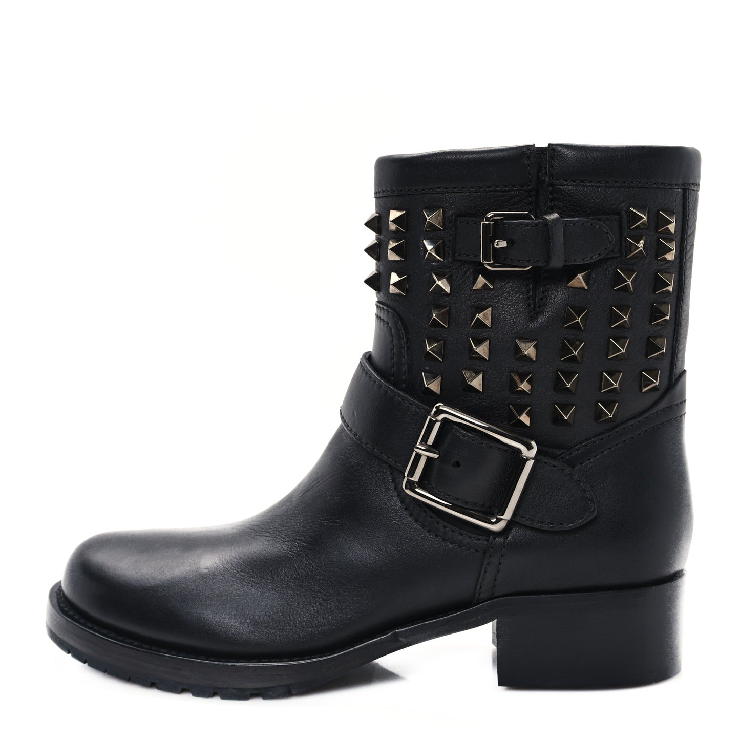 Calfskin Rockstud 30mm Biker Boots 36.5 Black